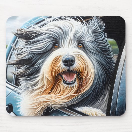 Bearded Collie in autoraam Muismat (Voorkant)