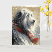 Bearded Collie in sneeuwvlokken Kaart (Gele Bloem)