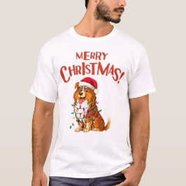 Bearded Collie Kerstverlichting Kersthonden Cadeau T-shirt
