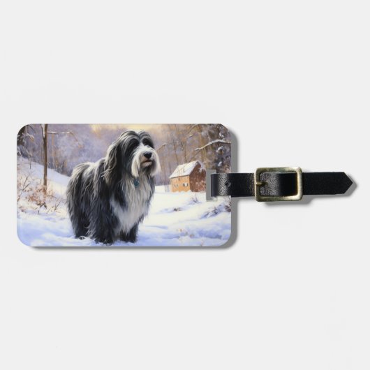 Bearded Collie Laat het sneeuwen Kerstmis Bagagelabel (Voorkant horizontaal)