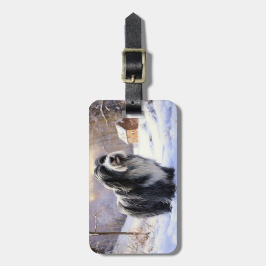 Bearded Collie Laat het sneeuwen Kerstmis Bagagelabel (Voorkant verticaal)