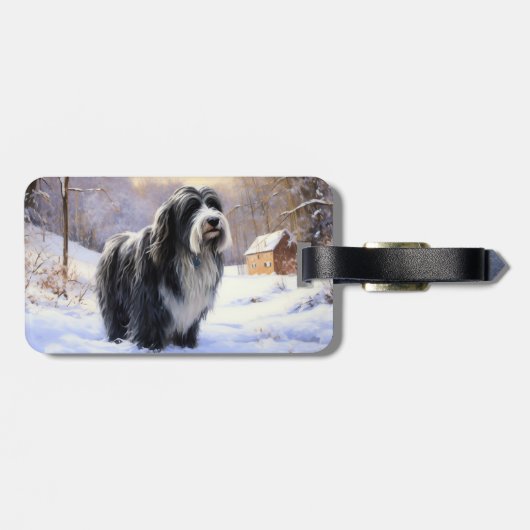 Bearded Collie Laat het sneeuwen Kerstmis Bagagelabel (Achterkant horizontaal)