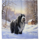 Bearded Collie Laat het sneeuwen Kerstmis Douchegordijn (Voorkant)
