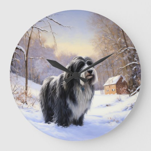 Bearded Collie Laat het sneeuwen Kerstmis Grote Klok (Voorkant)
