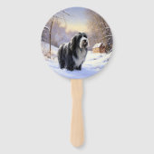 Bearded Collie Laat het sneeuwen Kerstmis Handwaaier (Achterkant)