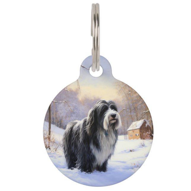 Bearded Collie Laat het sneeuwen Kerstmis Huisdierpenning (Voorkant)
