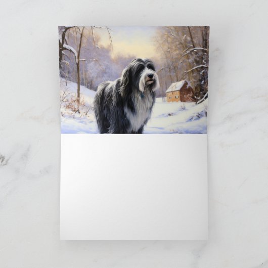 Bearded Collie Laat het sneeuwen Kerstmis Kaart (Binnen)