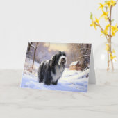 Bearded Collie Laat het sneeuwen Kerstmis Kaart (Gele Bloem)