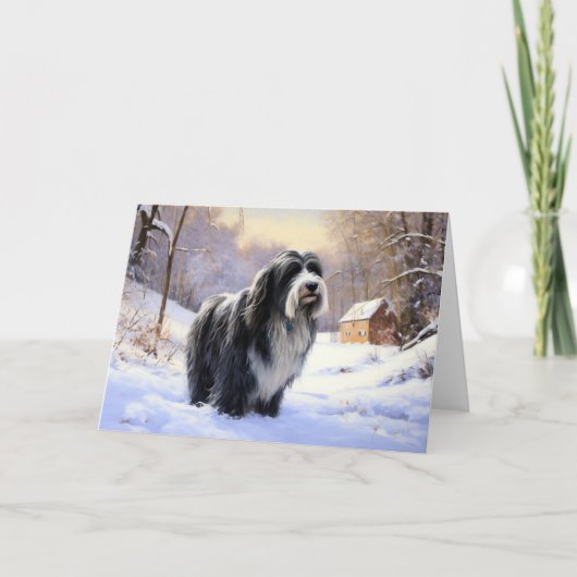Bearded Collie Laat het sneeuwen Kerstmis Kaart (Voorkant)