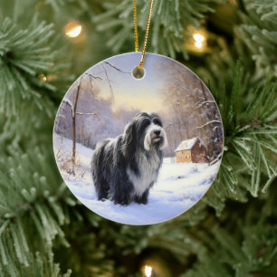 Bearded Collie Laat het sneeuwen Kerstmis Keramisch Ornament