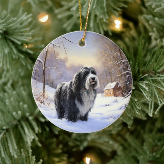 Bearded Collie Laat het sneeuwen Kerstmis Keramisch Ornament (Boom)