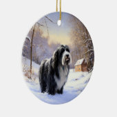 Bearded Collie Laat het sneeuwen Kerstmis Keramisch Ornament (Rechts)