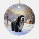 Bearded Collie Laat het sneeuwen Kerstmis Keramisch Ornament (Voorkant)