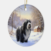 Bearded Collie Laat het sneeuwen Kerstmis Keramisch Ornament (Links)