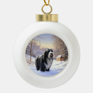 Bearded Collie Laat het sneeuwen Kerstmis Keramische Bal Ornament