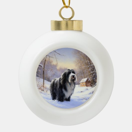 Bearded Collie Laat het sneeuwen Kerstmis Keramische Bal Ornament (Voorkant)