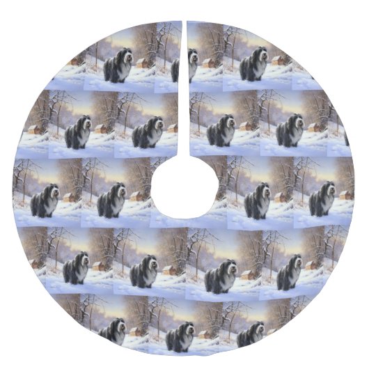 Bearded Collie Laat het sneeuwen Kerstmis Kerstboom Rok (Voorkant)