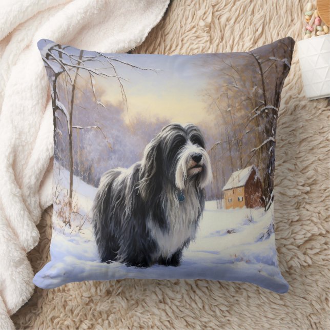 Bearded Collie Laat het sneeuwen Kerstmis Kussen (Deken)