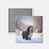 Bearded Collie Laat het sneeuwen Kerstmis Magneet (Voorkant / Achterkant)