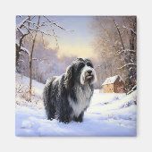 Bearded Collie Laat het sneeuwen Kerstmis Magneet (Voorkant)