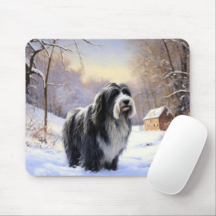 Bearded Collie Laat het sneeuwen Kerstmis Muismat
