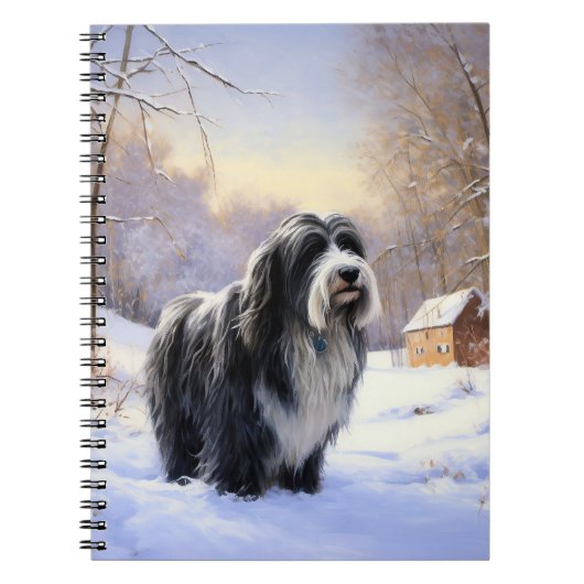 Bearded Collie Laat het sneeuwen Kerstmis Notitieboek (Voorkant)