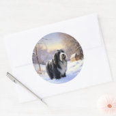 Bearded Collie Laat het sneeuwen Kerstmis Ronde Sticker (Envelop)