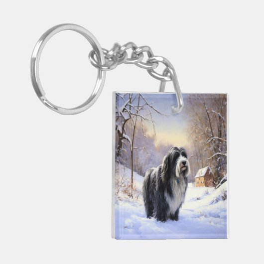Bearded Collie Laat het sneeuwen Kerstmis Sleutelhanger (Voorkant Links)