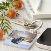 Bearded Collie Laat het sneeuwen Kerstmis Sleutelhanger (Voorkant Rechts)