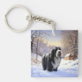 Bearded Collie Laat het sneeuwen Kerstmis Sleutelhanger (Voorkant)