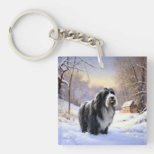 Bearded Collie Laat het sneeuwen Kerstmis Sleutelhanger