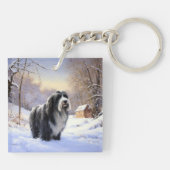 Bearded Collie Laat het sneeuwen Kerstmis Sleutelhanger (Achterkant)