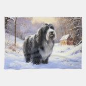 Bearded Collie Laat het sneeuwen Kerstmis Theedoek (Horizontaal)