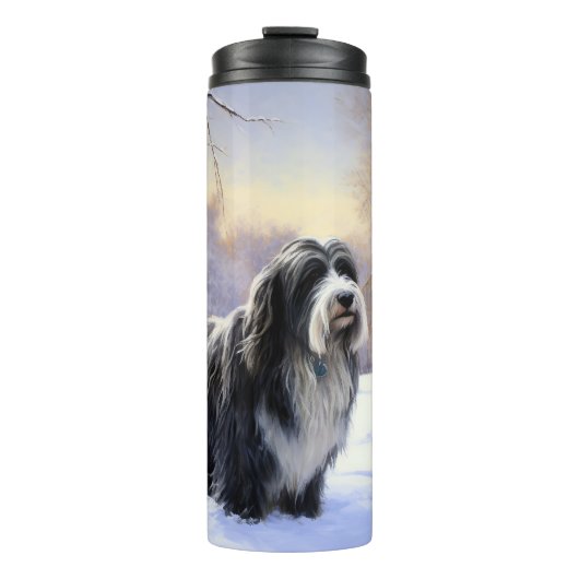 Bearded Collie Laat het sneeuwen Kerstmis Thermosbeker (Voorkant)