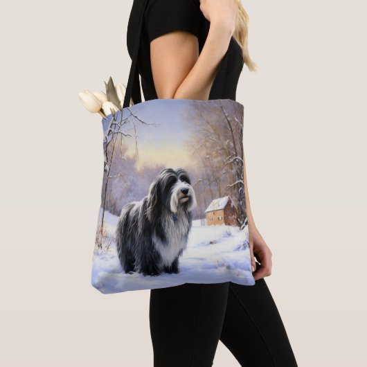 Bearded Collie Laat het sneeuwen Kerstmis Tote Bag (Dichtbij)