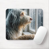 Bearded Collie Looking at a Rainy Window Muismat (Met muis)