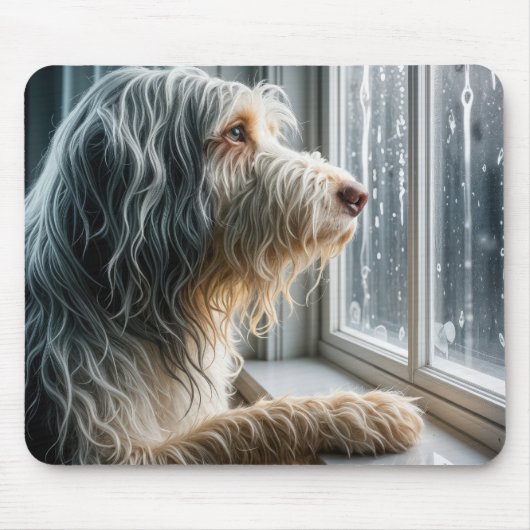 Bearded Collie Looking at a Rainy Window Muismat (Voorkant)