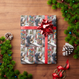 Bearded Collie met Botten van de Kersthond Cadeaupapier