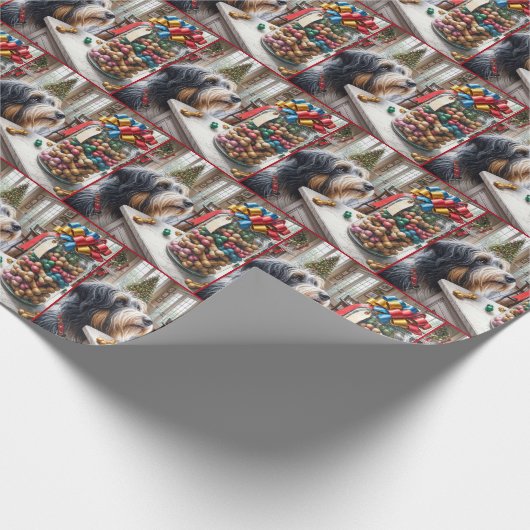 Bearded Collie met Botten van de Kersthond Cadeaupapier (Hoek)