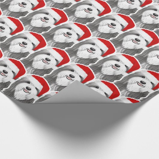 Bearded Collie met Santa Hat Kerstmis Patterned Cadeaupapier (Hoek)