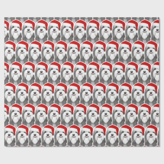 Bearded Collie met Santa Hat Kerstmis Patterned Cadeaupapier (Vlak)