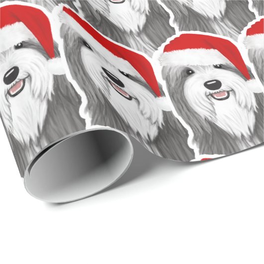 Bearded Collie met Santa Hat Kerstmis Patterned Cadeaupapier (Rol Hoek)