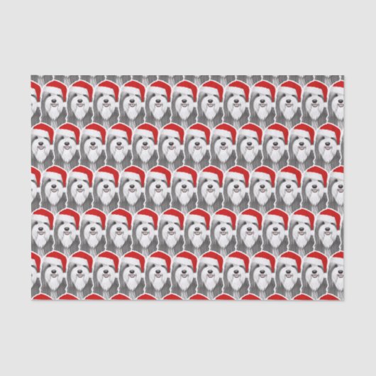 Bearded Collie met Santa Hat Kerstmis Patterned Tissuepapier (Voorkant)