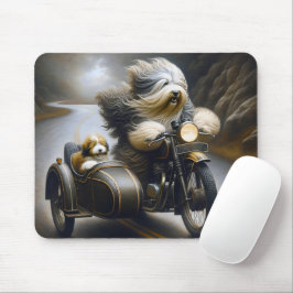 Bearded Collie Motorcycle met zijspan Muismat