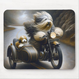 Bearded Collie Motorcycle met zijspan Muismat