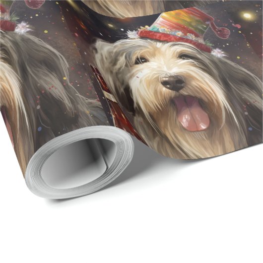 Bearded Collie Nieuwjaar Cadeaupapier (Rol Hoek)