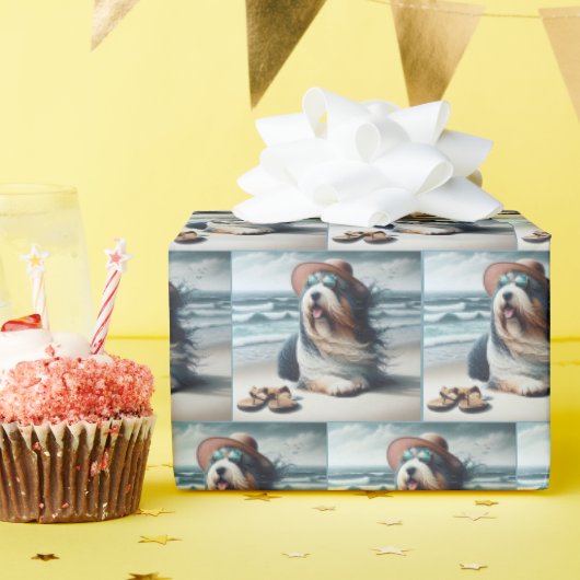Bearded Collie Op de kust Cadeaupapier (Verjaardagsfeest)