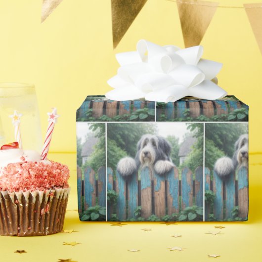 Bearded Collie Op een armoedig hek Cadeaupapier (Verjaardagsfeest)
