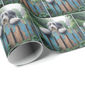 Bearded Collie Op een armoedig hek Cadeaupapier (Rol Hoek)