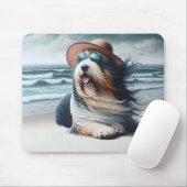 Bearded Collie Op het strand Muismat (Met muis)